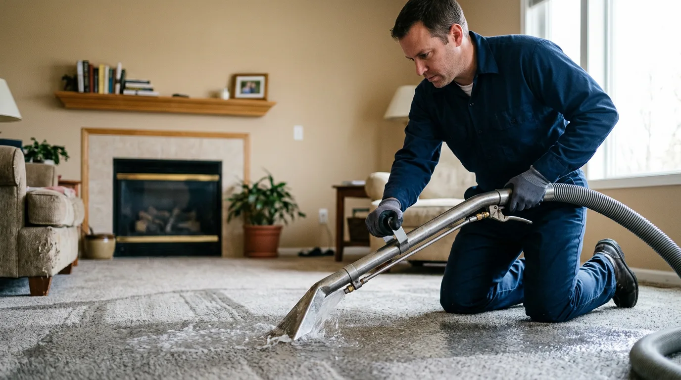 Water damage restoration technician working near Chatham, IL